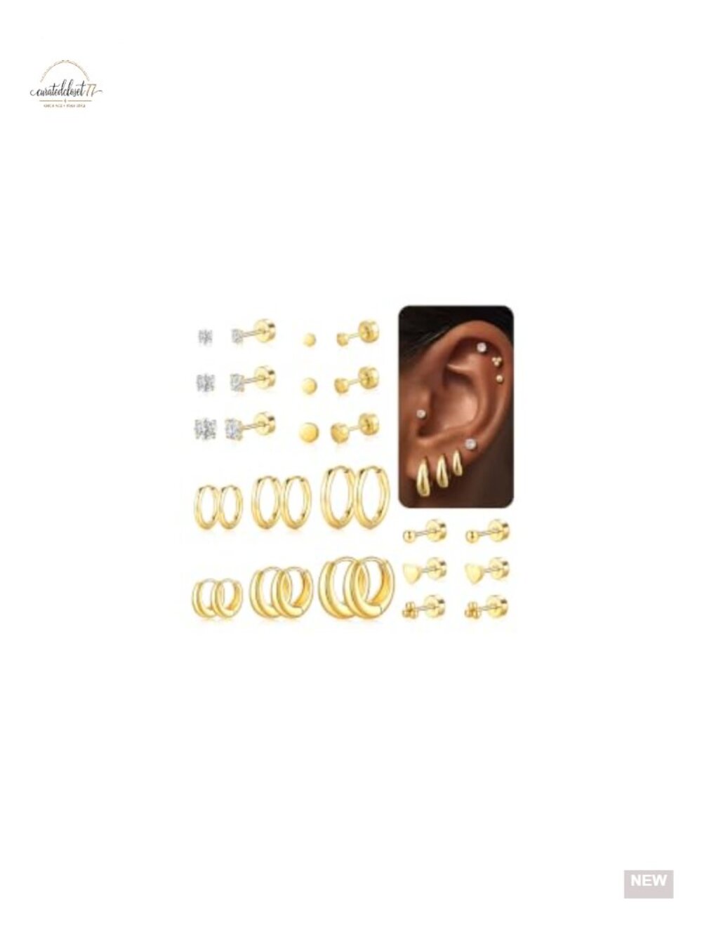 14K Gold Plated Hypoallergenic Chunky Hoop Earrings Set for Women, 15 Pairs